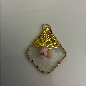 Handmade Victorian porcelain rose pendant